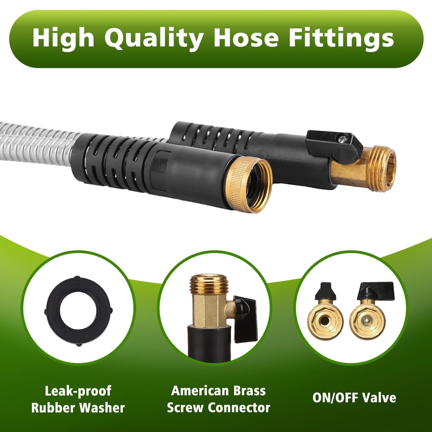 Svansea Metal Garden Hose 25ft Stainless Steel Hose Heavy Duty Flexible Water Hose with 10 Way Spray Nozzle 3/4 Solid Brass Fittings-Outdoor Yard Lightweight No Kink Leak Resistant Water Pipe