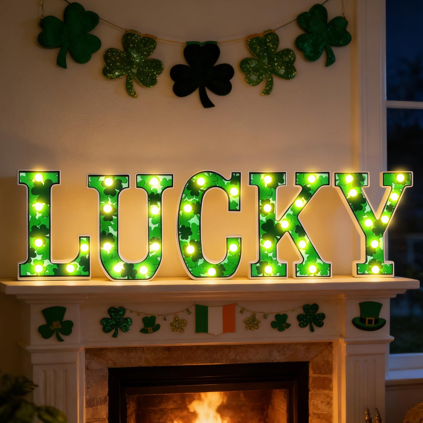 3 Pcs LED Marquee Light Up Letters Black Boo Sign Halloween Decorations Indoor Boo Halloween Lights for Home Kitchen Tabletop Fireplace Party Decoration (Lucky)