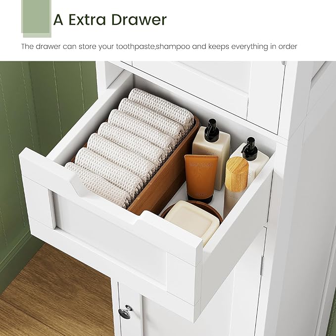 Iwell Tall Bathroom Cabinet, Slim Narrow Bathroom Storage Cabinet