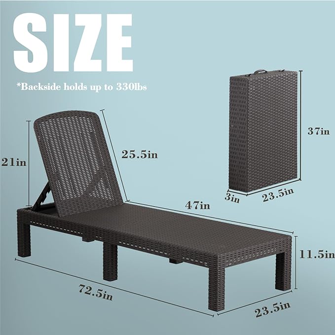 DIMAR GARDEN Beach Chairs Outdoor Chaise Lounge, Resin Pool Lounge Chair