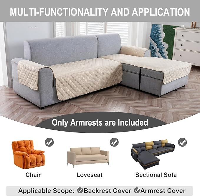 Genina Sofa Armrest Cover, Anti-Slip Armchair Slipcovers