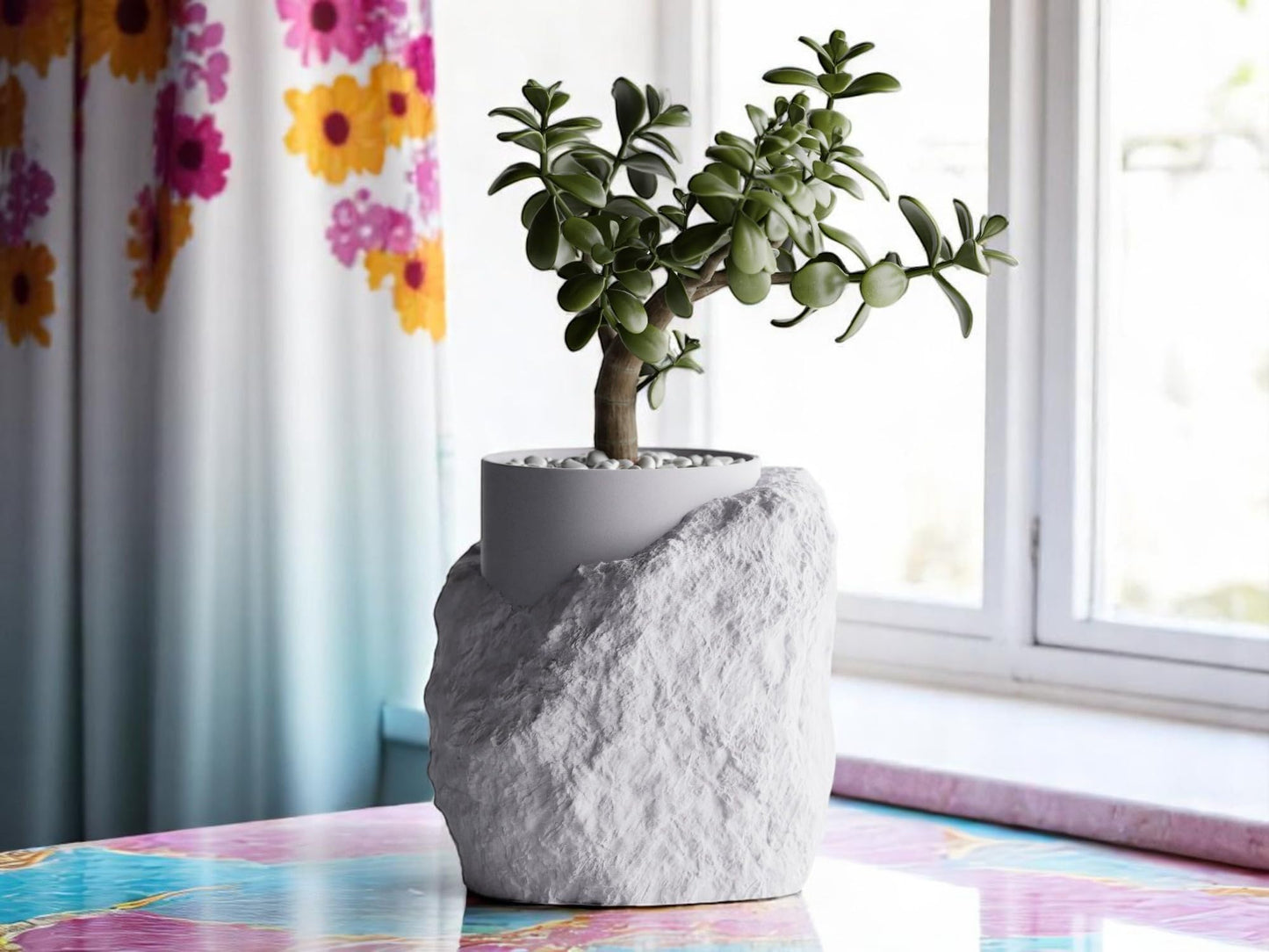 Gallery of Drip Realistic Stone-Inspired Garden Rock Planter – Unique Succulent and Indoor Plant Pot – Modern Flower and Outdoor Planters for Shelf Decor & Gifts (White Marble Stone)