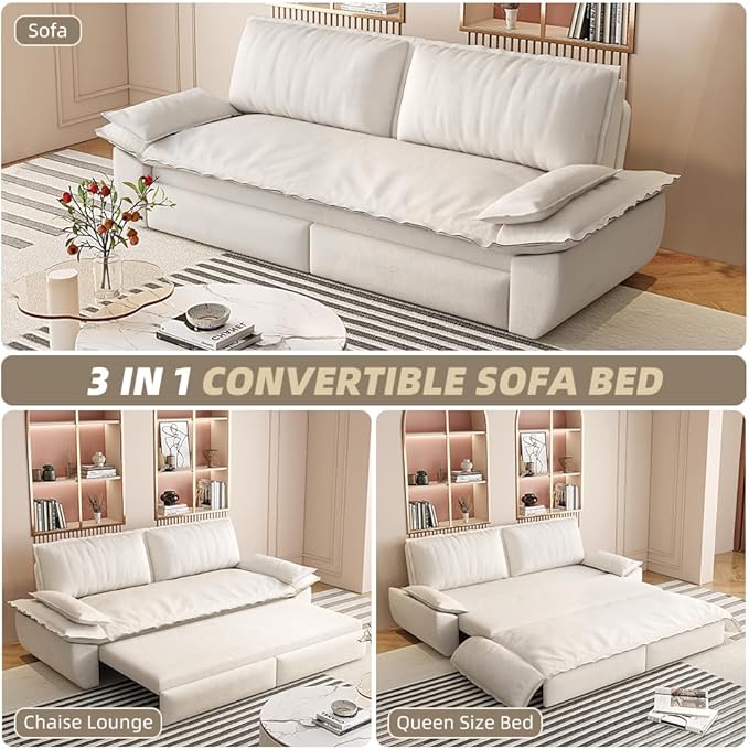 KEIKI 73.2" Convertible Futon Sofa Bed Queen Size, 3-in-1 Pull Out Couch