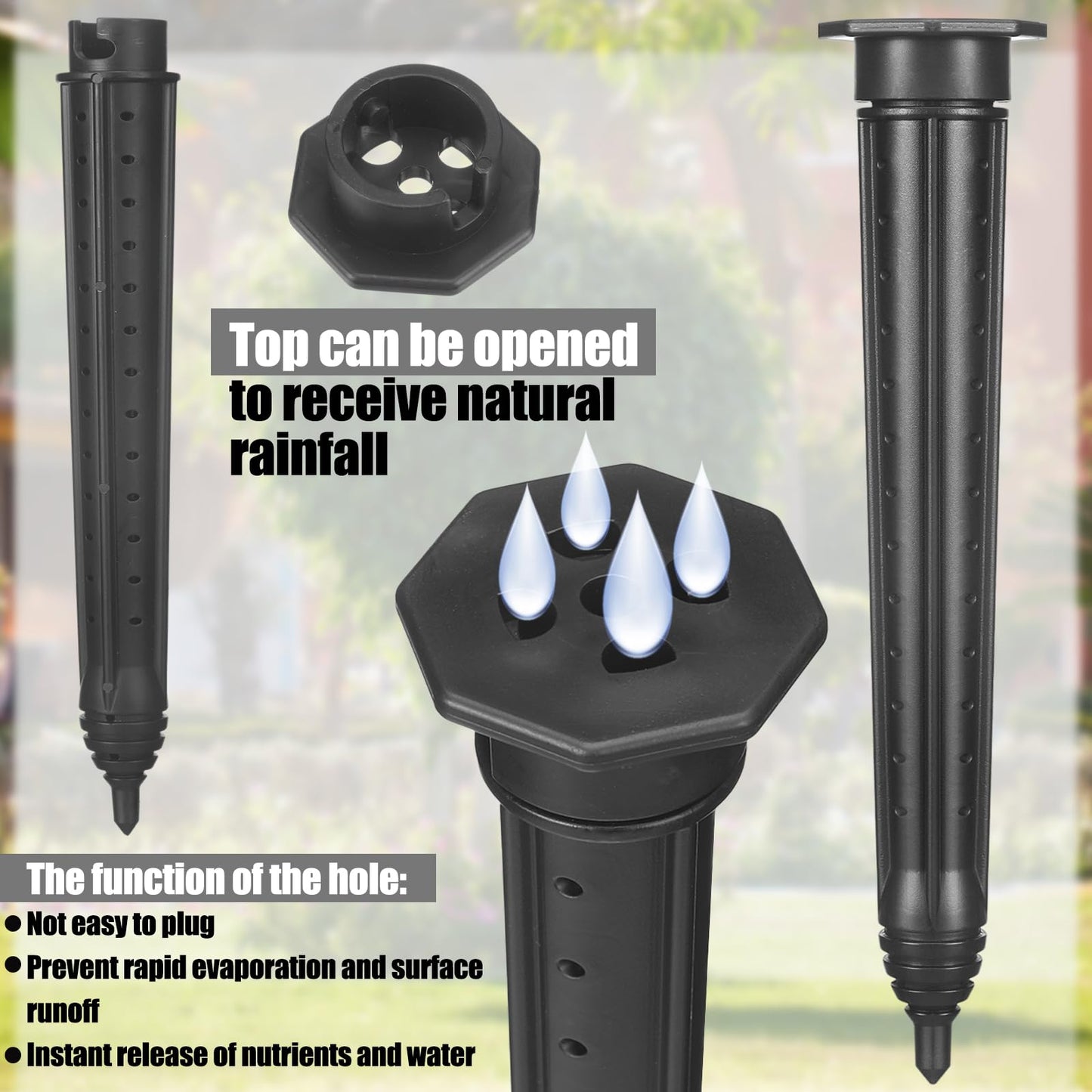 Briwooody 4 Pack Garden Watering Stake Large UV-Protected ABS Plastic Deep Root Irrigation Spike for Trees, Shrubs, Bushes, Shrubs, Flowers, Fruits, Vegetables, Potted Plants (14 Inch)