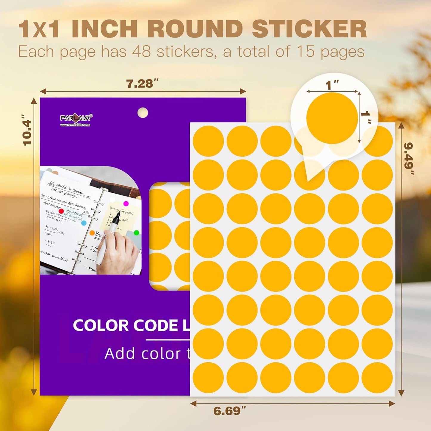 PARLAIM 1 inch Round Fluorescent Orange Dot Sticker,720PCS Permanent Adhesive Color Code Circle Sticker Labels for Office Classroom Garage Sale