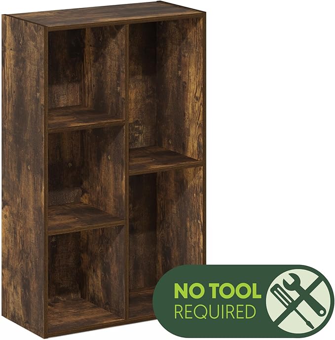 Furinno LUDER Book Shelf, 5-Cube Bookshelf, Open Storage Shelf Bookcase