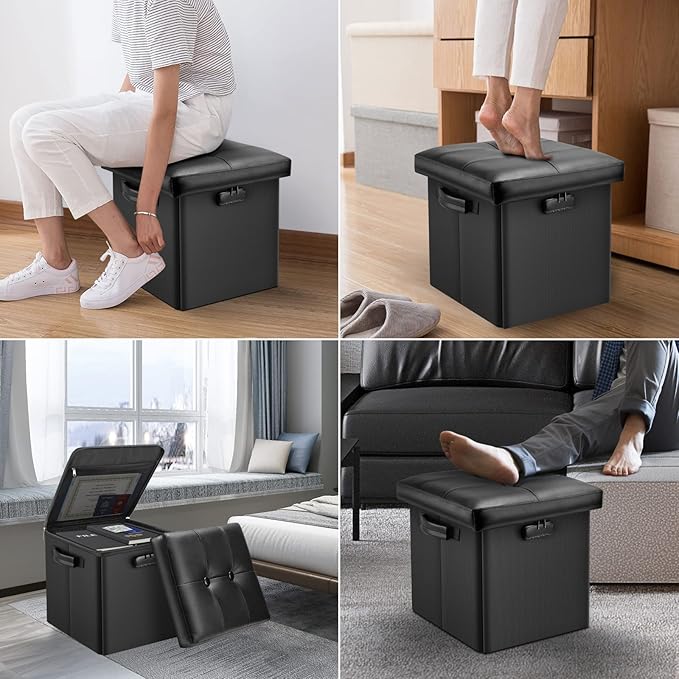 DocSafe Storage Ottoman with Lock, Fireproof Folding Ottoman Foot Rest Stool