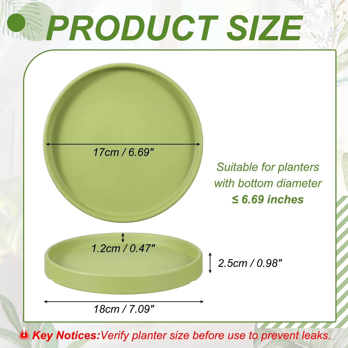YELARXI 6.7 Inch Ceramic Plant Saucers, Round Flower Planter Water Trays Ceramic Plant Saucer Pot Tray -Fitting for (Outdoor/Indoors/Garden/Planting/Water/Flower/Coffee) Green