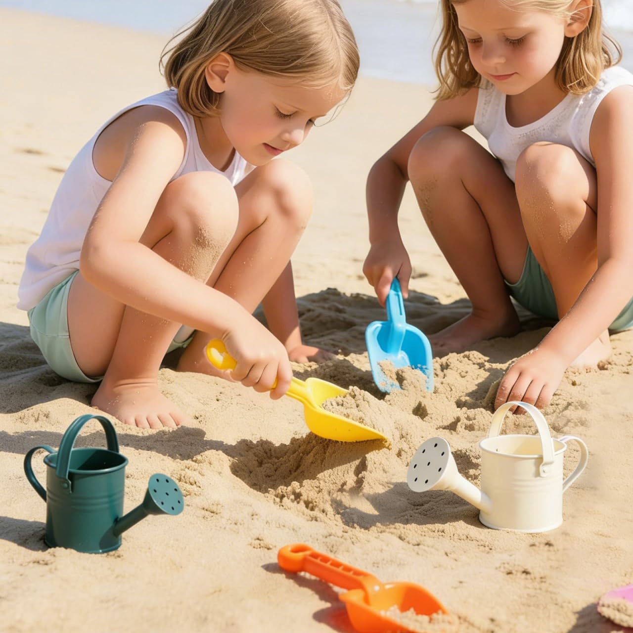 NUOBESTY 5Pcs Mini Kids Watering Can Set, Metal Cans Toddlers Small Long Spout Watering Can for Garden Play, Indoor Balcony Plants, Patio Flowers, Little Hands (Random Colors)