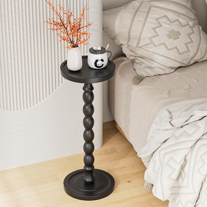 Rubber Wood‌ Small Side Table, Solid Wood‌ Round End Tables