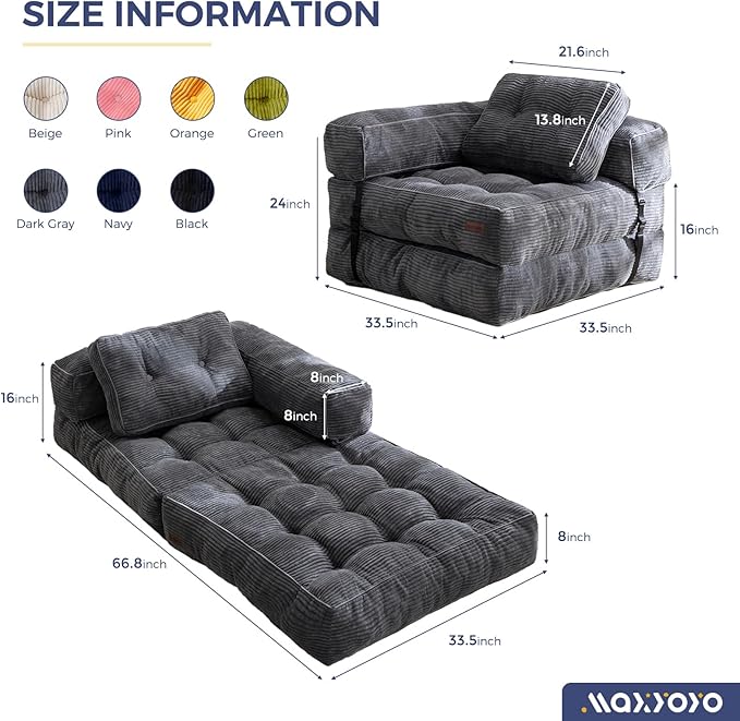 MAXYOYO Folding Sofa Bed, L-Shaped Convertible Sofa Bed