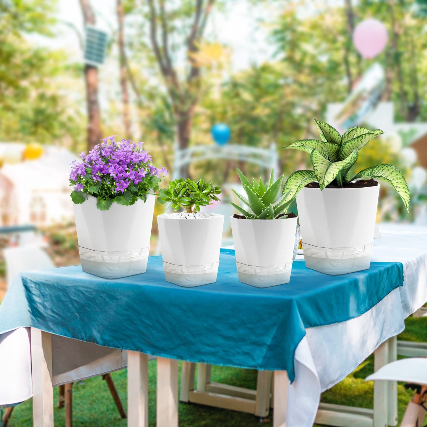 GearRoot 6 Pack Self Watering Planters Pot, 6.6/5 inch Plant and Flower Pot, Decorative Self Watering Pots for Indoor Plants African Violet Wicking Pots, Succulents, Aloe, Herbs