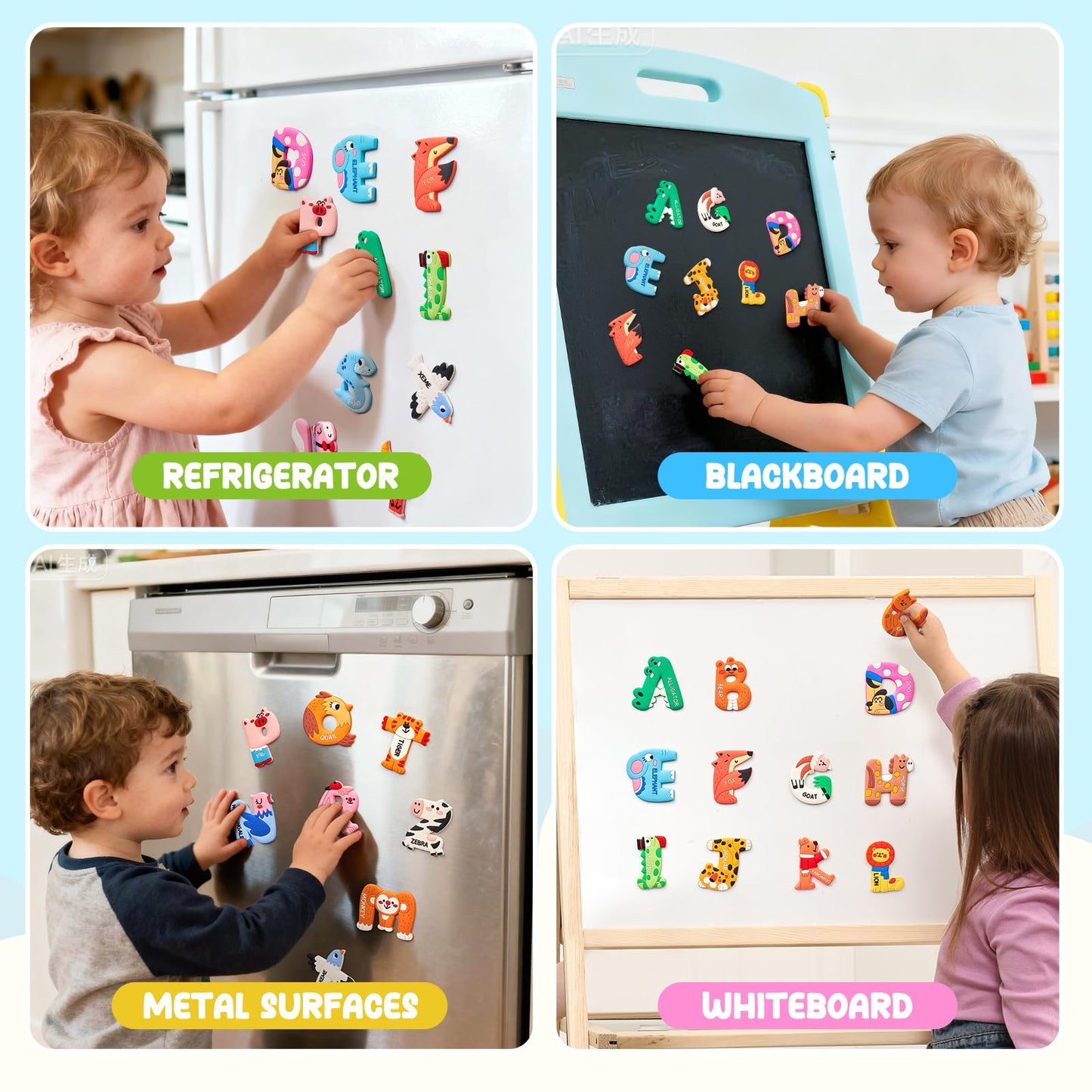 JoyCat Magnetic Letters, Soft PVC Animal Fridge Magnets for Toddlers & Kids, 26 Large Uppercase Alphabet ABC Refrigerator Magnets, Preschool Educational Learning Toys, Cute Baby Gifts for Boys & Girls