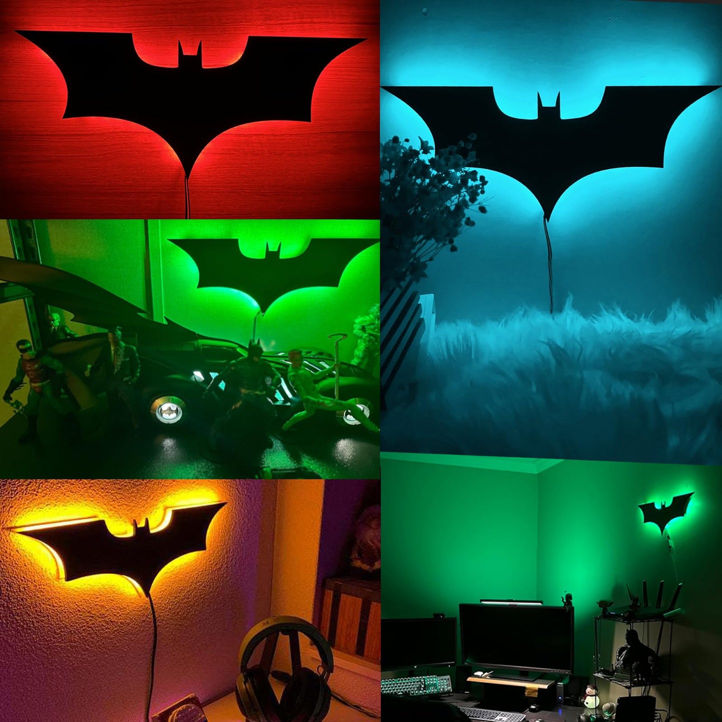 Bat Lamp Neon Sign LED Bat Signal Night Light 16 Colors Adjustable Man Cave Party Home Bedroom Christmas Halloween Decoration Lights Birthday Gifts