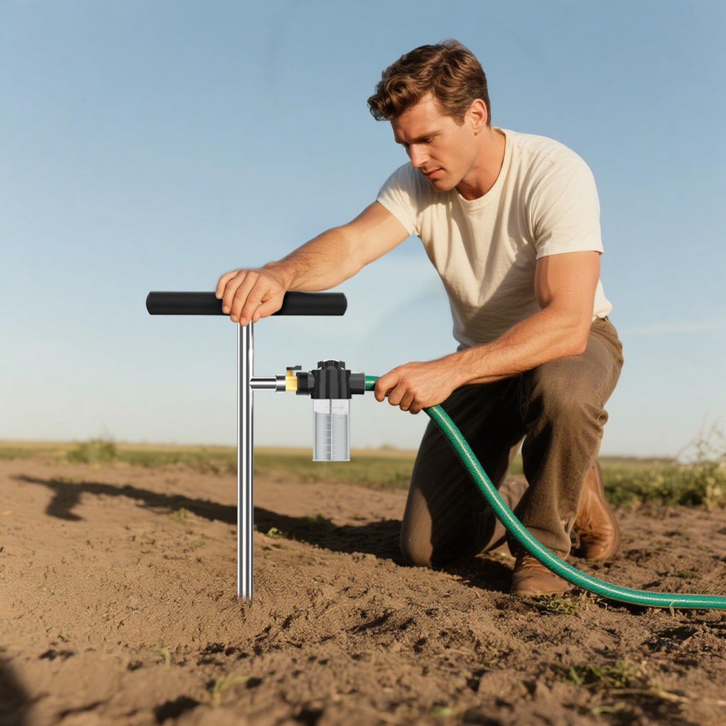 Hermsche Deep Root Tree Watering Tool, Stainless Steel Tree Watering Spike with Fertilizer Bottle, Root Feeder with Brass Valve T-Handle, Irrigation System Watering Stake for Garden Orchard Shrub