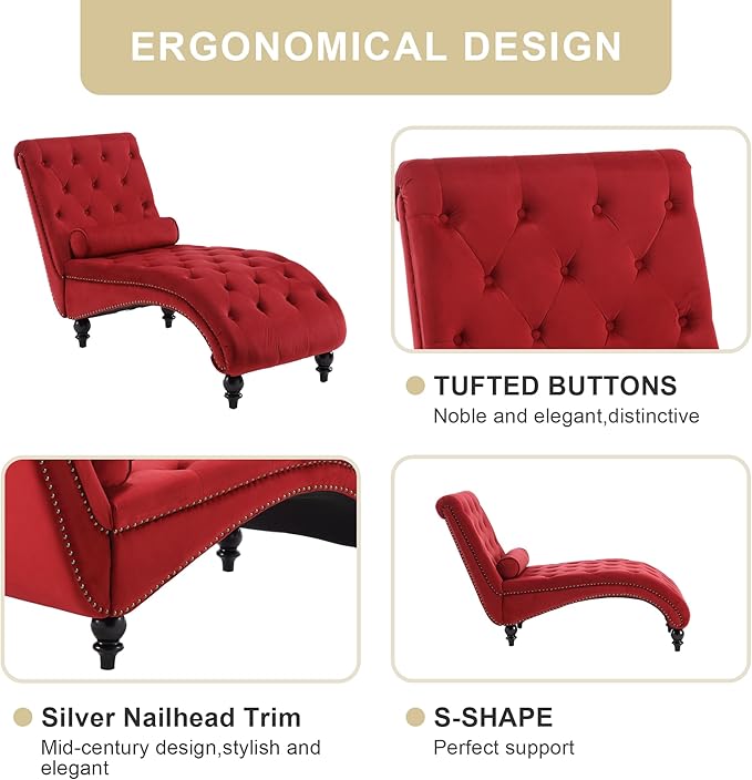 Chaise Lounge Indoor, Velvet Upholstered Lounge Chair Button-Tufted Armless