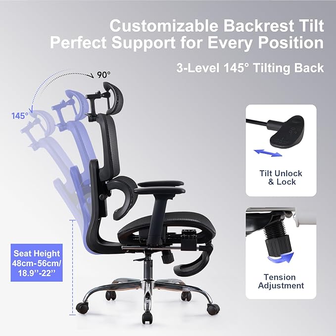 Office Chair with Footrest, Ergonomic Chair with 3D Headrest, Computer Chair