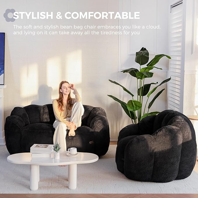 MAXYOYO Bean Bag Chair for Adults, Floral Shaped Bean Bag Sofa, Ultra Soft Faux