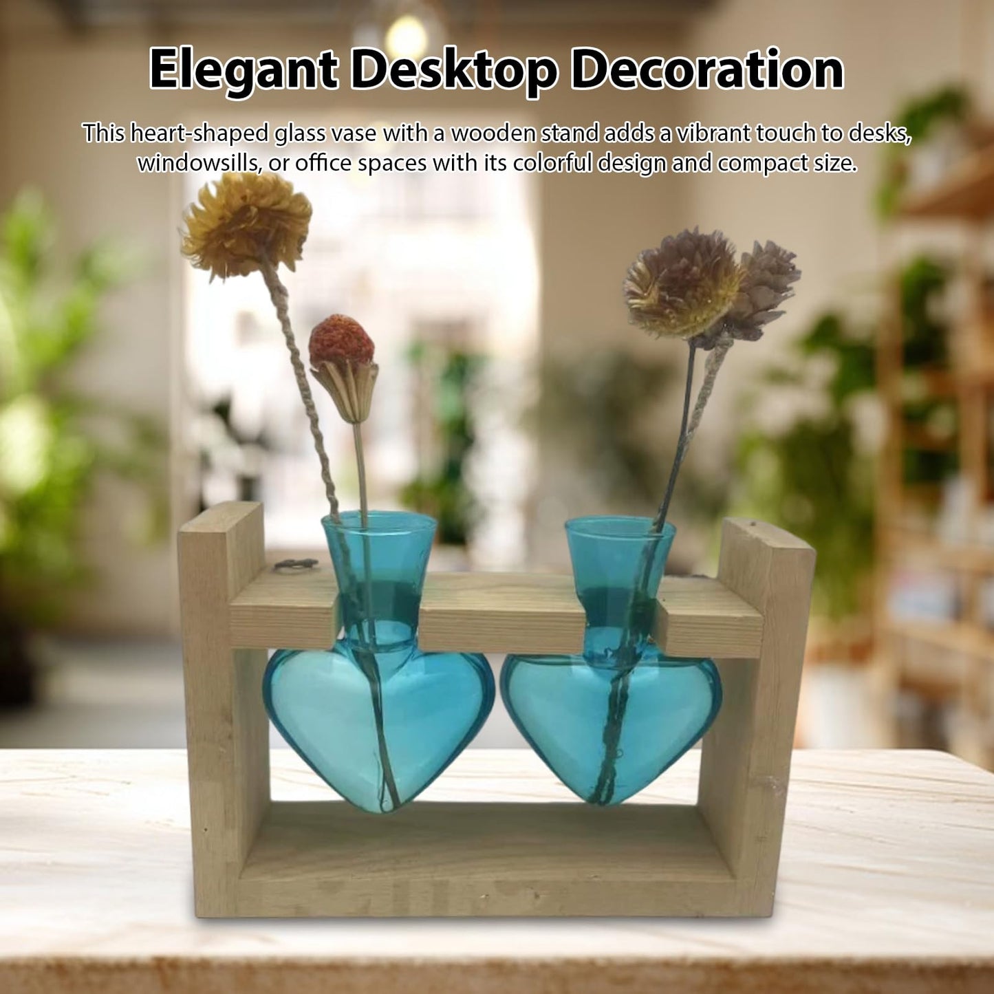SUNGOOYUE Heart Shaped Glass Vase, Plant Propagation Station with Wooden Stand for Home Garden Decoration, Hydroponic Terrarium for Women Mom
