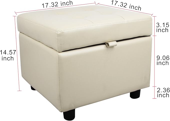 H&B Luxuries Tufted Leather Square Flip Top Storage Ottoman Cube Foot Rest