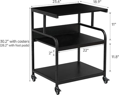 Fannova Printer Stand, 23.6 x18.9 x 30 Inches Large Printer Table with Adjustable Storage Shelf, 3 Tier Rolling Printer Cart with Wheels for Home Office, Stand for Heat Press Mini Fridge, Black