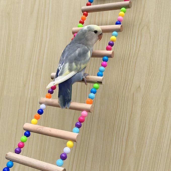 Pet Ladder Bird for Parrots African Greys Parakeets Conures Hamster Crawling Bridge Wooden Cage Perch Swing Toy