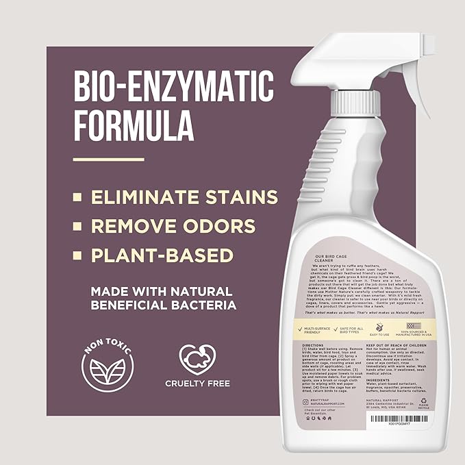 Natural Rapport Bird Cage Cleaner - The Only Bird Cage Cleaner You Need - Bird Poop Spray Remover, Naturally Removes Bird Waste (2 Pack, 32 Oz)