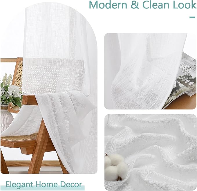 Chyhomenyc White Semi Sheer Curtains 96 Inches Long 2 Panels