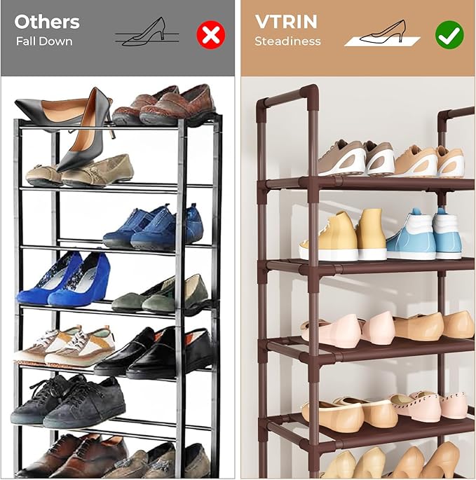 VTRIN 10 Tiers Tall Shoe Rack Holds 20-25 Pairs of Shoes Sturdy Vertical Shoe