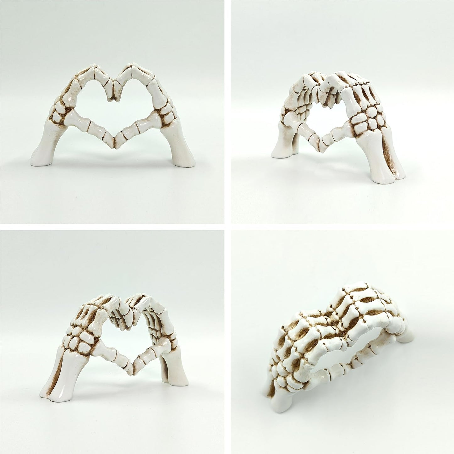 Skeleton Heart Hands Sculpture - 9.45" Gothic Home Decor, White Aesthetic Skeleton Hands Statue for Halloween, Dark Romance Heart Gesture Figurine for Shelf, Desk, Mantle, Macabre Wedding Decor