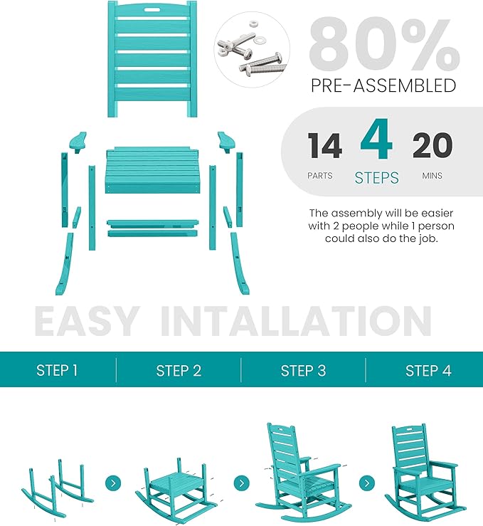 SERWALL Outdoor Rocking Chair, Oversized Rocking Chair