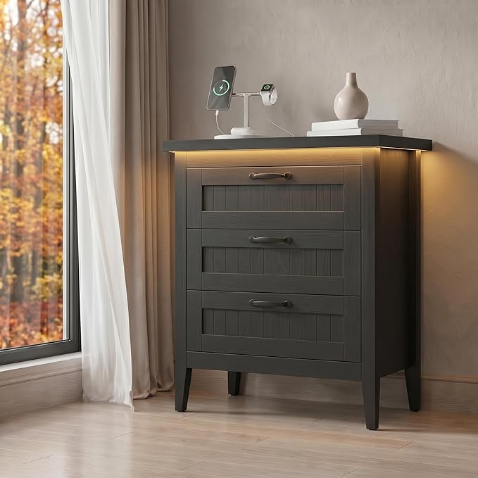 GarveeLife 3 Dresser Drawer for Bedroom, 27.6" Wide Wood Bedside Table for