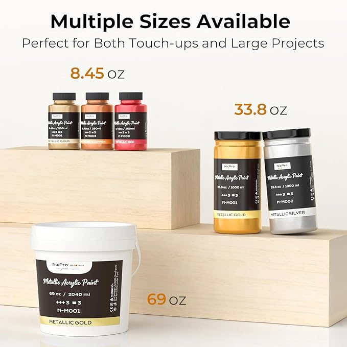 Nicpro Metallic Gold Acrylic Paint, 69oz/2040ml Large Gold Leaf Paint, Non Toxic