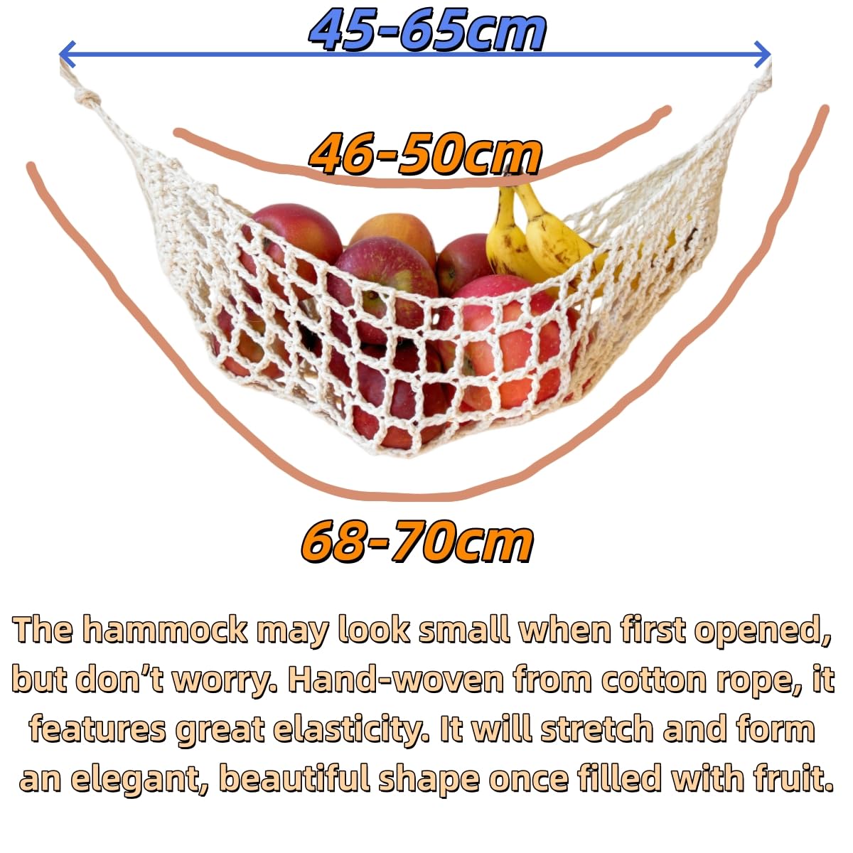 Tullace 2-Pack Hanging Fruit Hammock with Hooks - Macrame Under Cabinet Veggie Banana Basket, Hand-Woven Boho Fruit Holder, Save Counter Space for Kitchen Home RV Boat (Ivory)