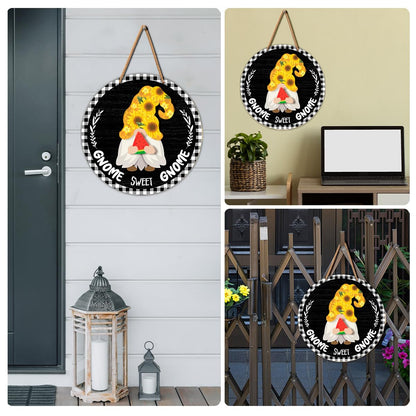 Interchangeable Gnome Welcome Sign Summer Patriotic 4th of July Door Decoration, Changeable Front Porch Decor Wood Wreath Gnomes Gifts for Spring Fall Winter All Seasons Holiday, Antique Black