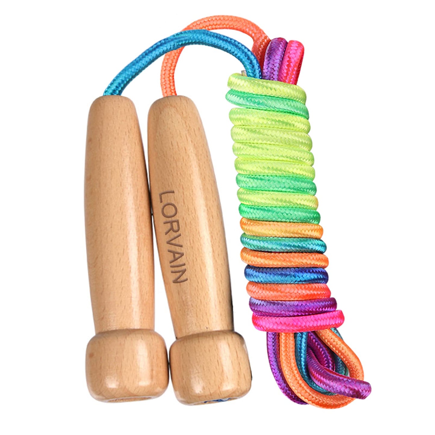 Lorvain Jump Rope for Kids, Adjustable Kids Jump Ropes for Girls Boys Toddler Fitness, Cotton Skipping Rope with Wooden Handle for Outdoor Fun Activities Exercise
