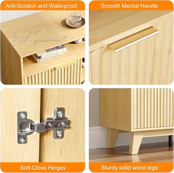 VINGLI Boho Fluted TV Stand for 70 Inch TV, Tall Wooden TV Console
