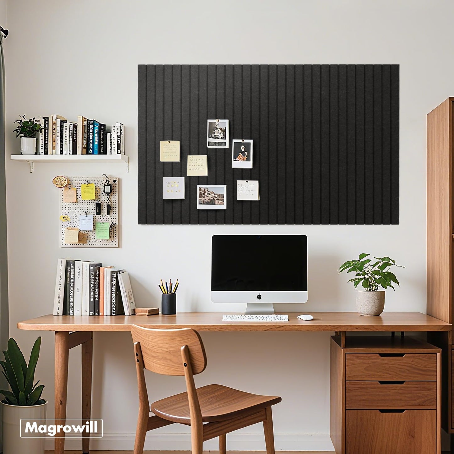 Cork Board Tiles for Wall with Push Pins, Removable 36" x 24" Slat Bulletin Board Sets, Adhesive Pin Board | Magrowill 6 Packs Felt Panels for Interior Wall Decor