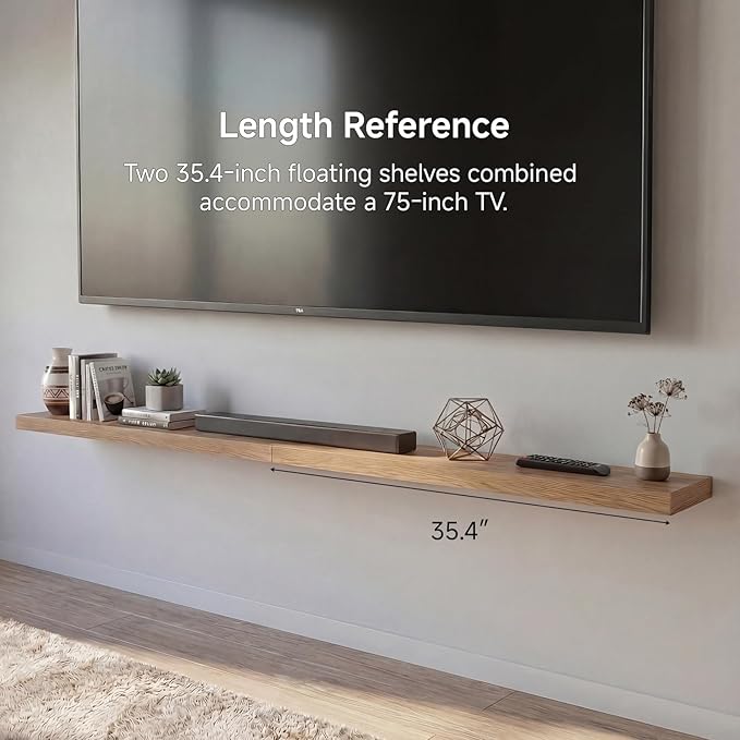 Oak Floating Shelves Set of 2，35.43in Wall Mounted Display Ledge Shelves