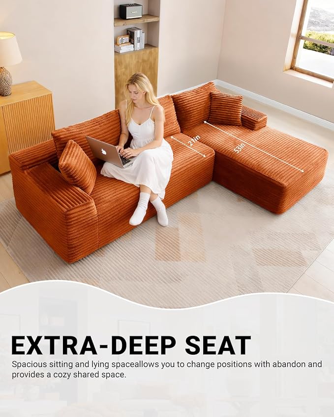 108" Cloud Sectional Couch, Modern Modular Sectional Sofa
