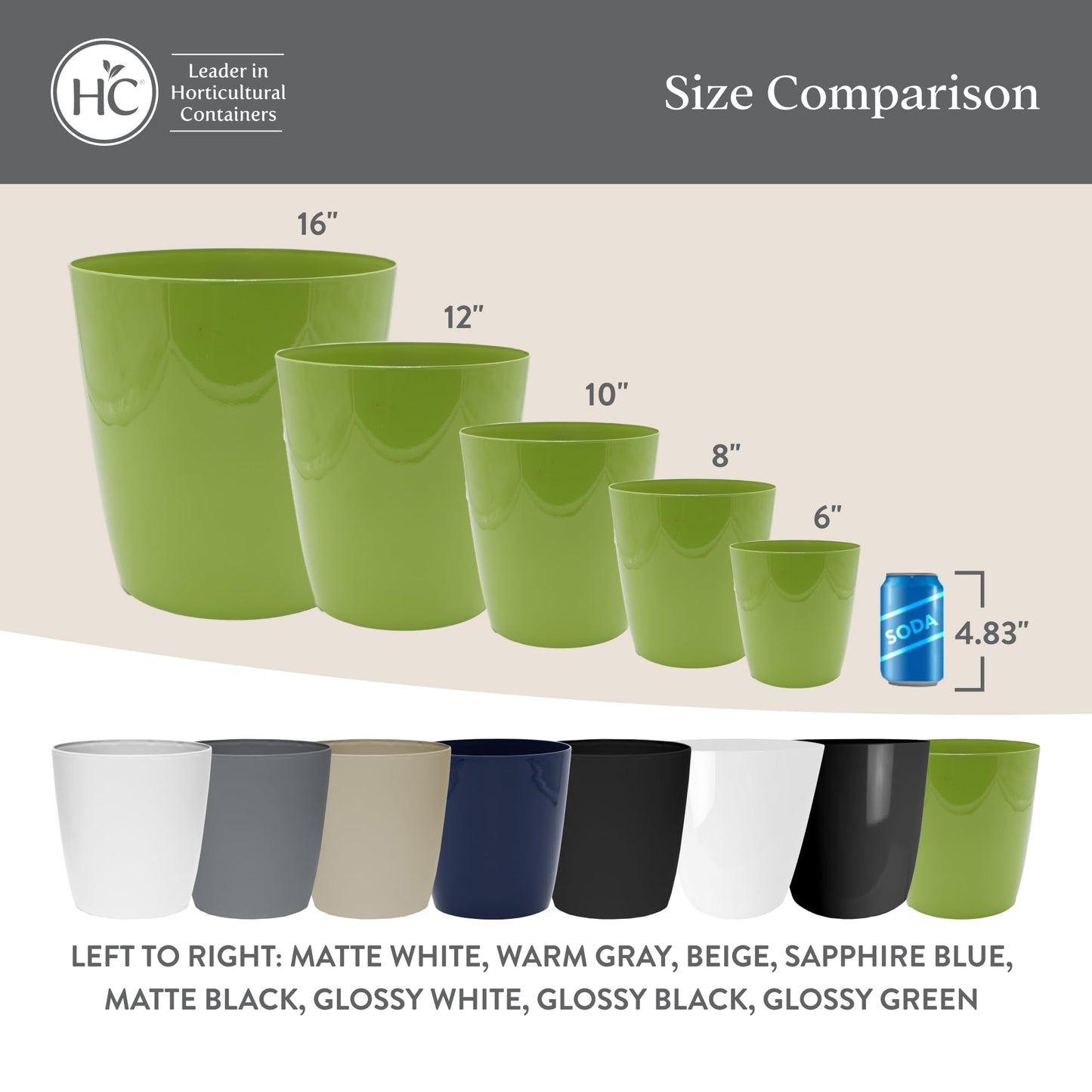 The HC Companies Aria Round Self-Watering Pot - Lightweight Plastic Planter for Herbs & More - Durable Plant Pots for Indoor Plants & Outdoor Plants (6" Glossy Avocado, Pack of 1)
