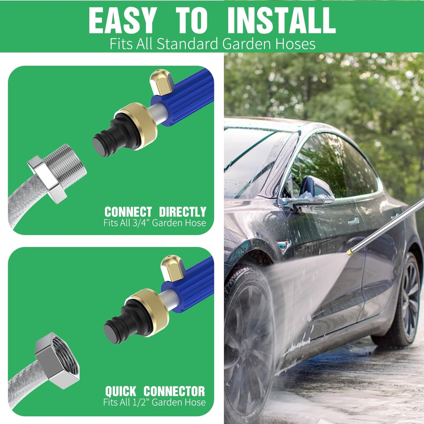 AgiiMan Jet Nozzle High Pressure Hose Nozzle for Garden Hose Power Washer Wand, 2-in-1 High Pressure Washer with 2 Different Nozzles and Hose Quick Connectors for Car Washing, Garden Cleaning, Patio