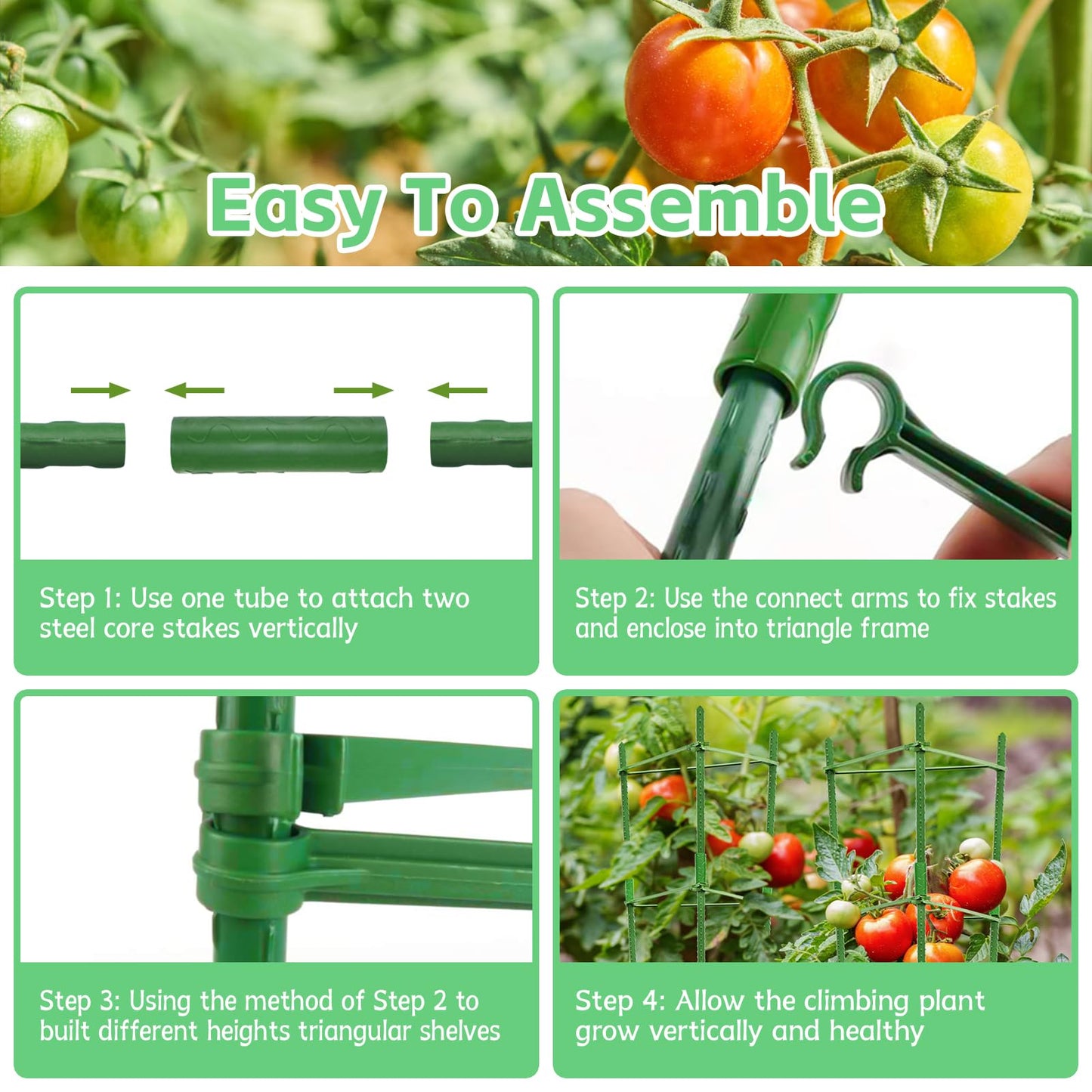 Riare 4 Pack 4 FT Tomato Cages for Garden- 48inches Heavy Duty Tomato Stakes and Supports, Adjustable Tall Tomato Plant Support Trellis for Pots, Raised Garden Bed, Climbing Vegetables Plants