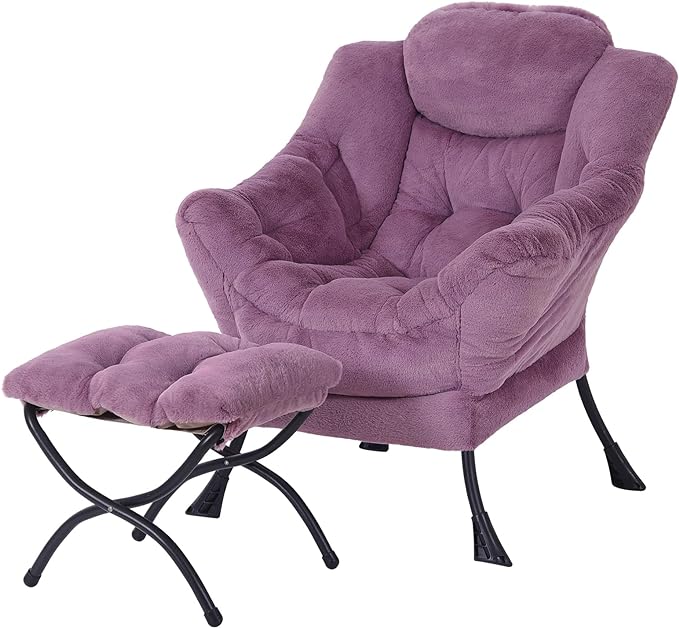 MBOOYOME Lazy Chair with Ottoman, Modern Accent Lounge Armchair with Side