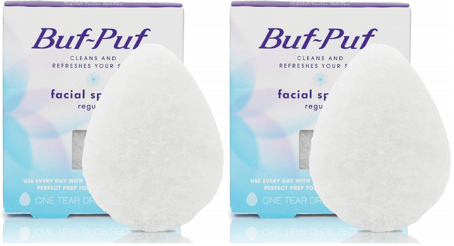 Buf-Puf Regular Facial Sponge, Dermatologist Developed, Removes Deep Down Dirt & Makeup that Causes Breakouts and Blackheads, Reusable, Exfoliating, White, 1 Count