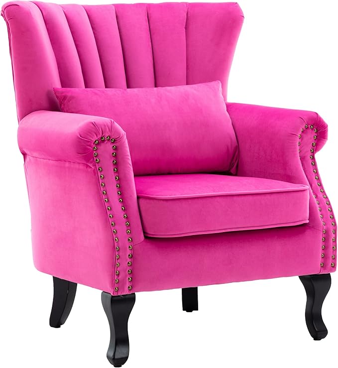 Mid Century Accent Chair Modern Tufted Wingback Armchair Club Chair Velvet