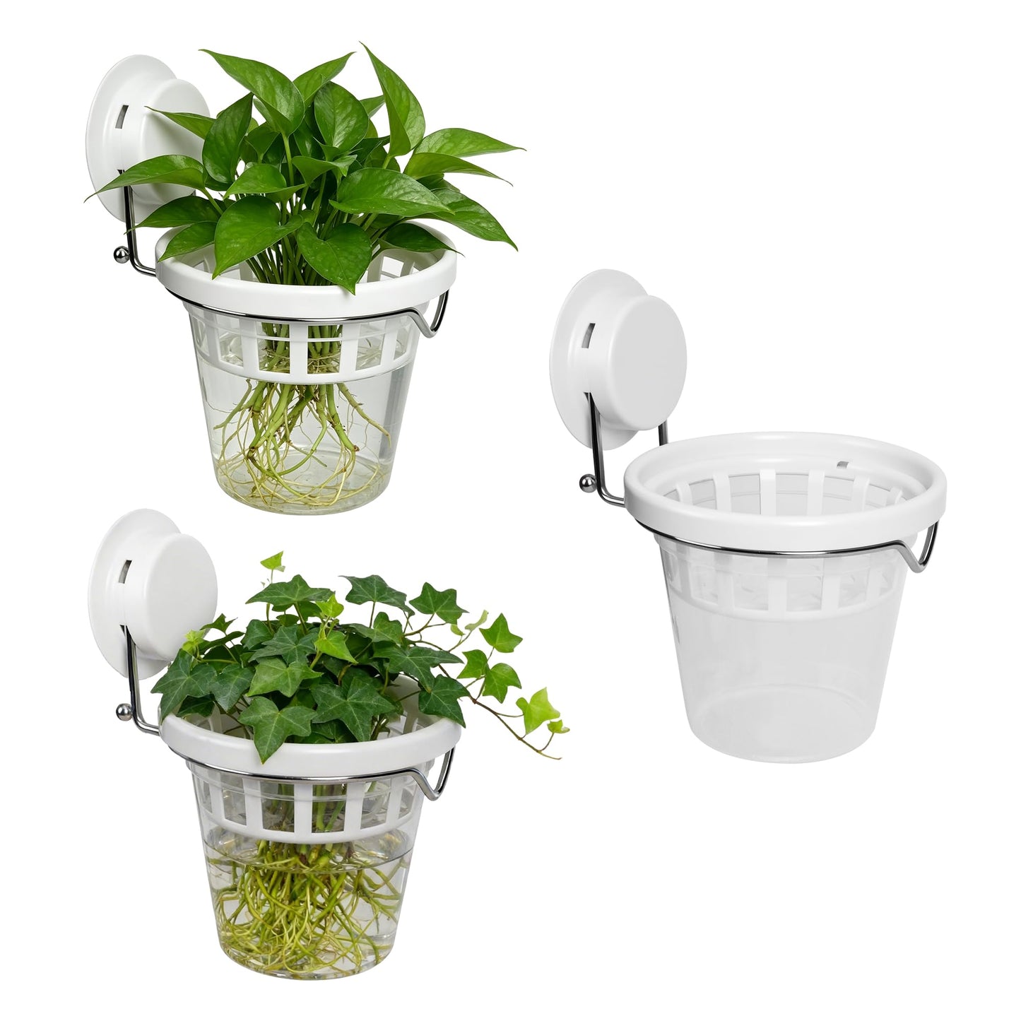 3 Pcs Window Propagation Stations Plastic Wall Hanging Planter with Suction Cup Holder Window Mounted Plant for Hydroponics Plants, Home, Office, Bathroom, Living Room Decor and Any Smooth Surface