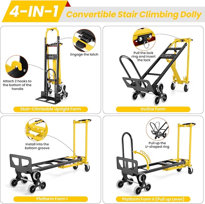 4-in-1 Hand Truck Dolly Heavy Duty Industrial Convertible, 1000 LBS Stair