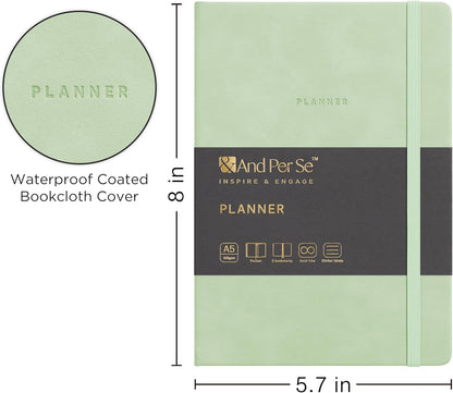 And Per Se Undated Academic Planner, A5 Weekly Calendar Planner, 72 Weeks Hardcover to Track Goals, Teacher Student Planning Book with Monthly Tab Stickers & Back Pocket (Light Green)