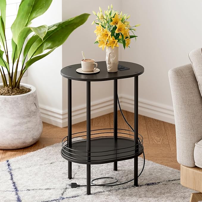 DGSANDGO Side Table with Charging Station, Side Tables Living Room, Nightstand